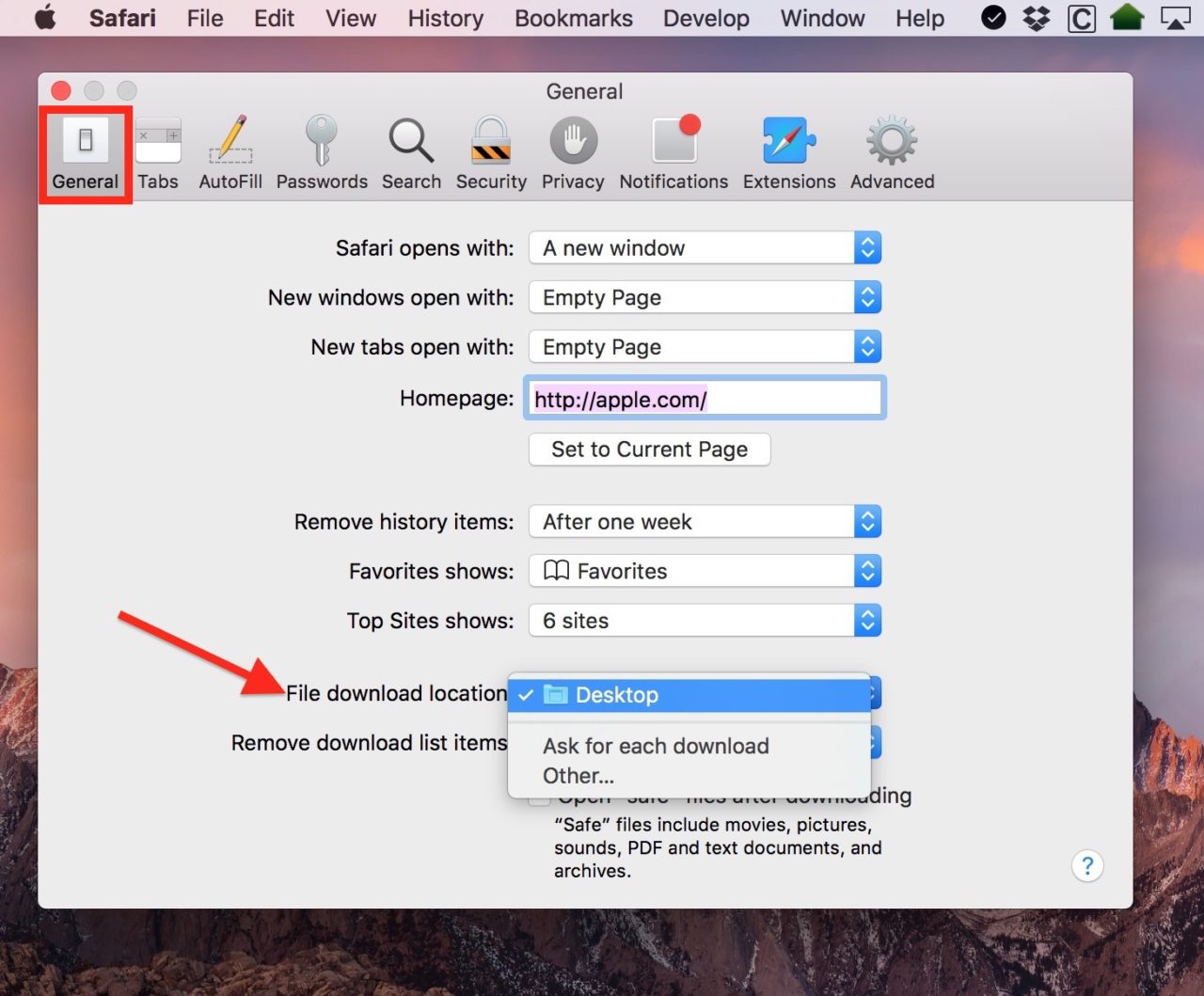 how to change default download location on mac