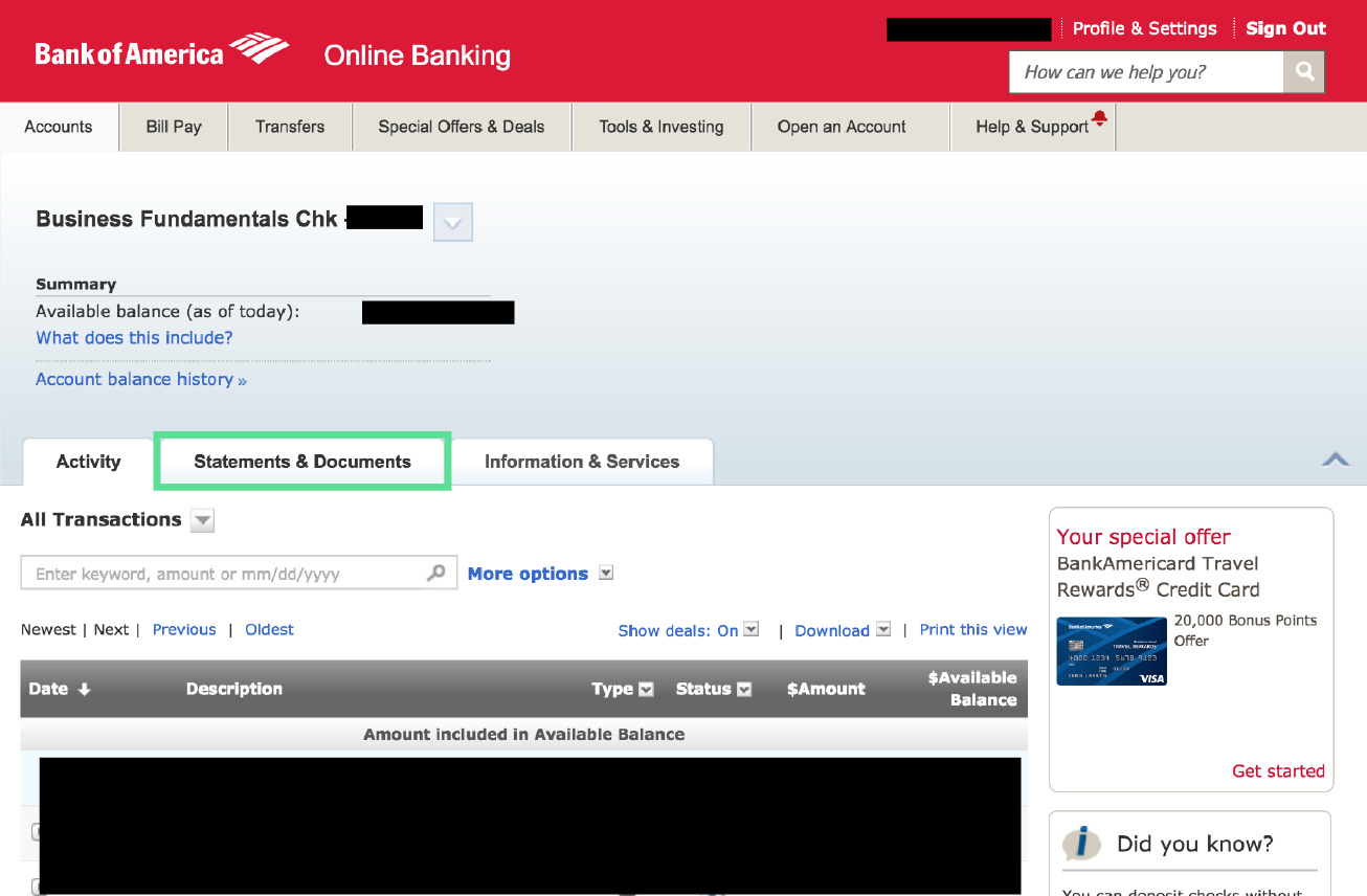 How To Download Bank Statements Bank Of America
