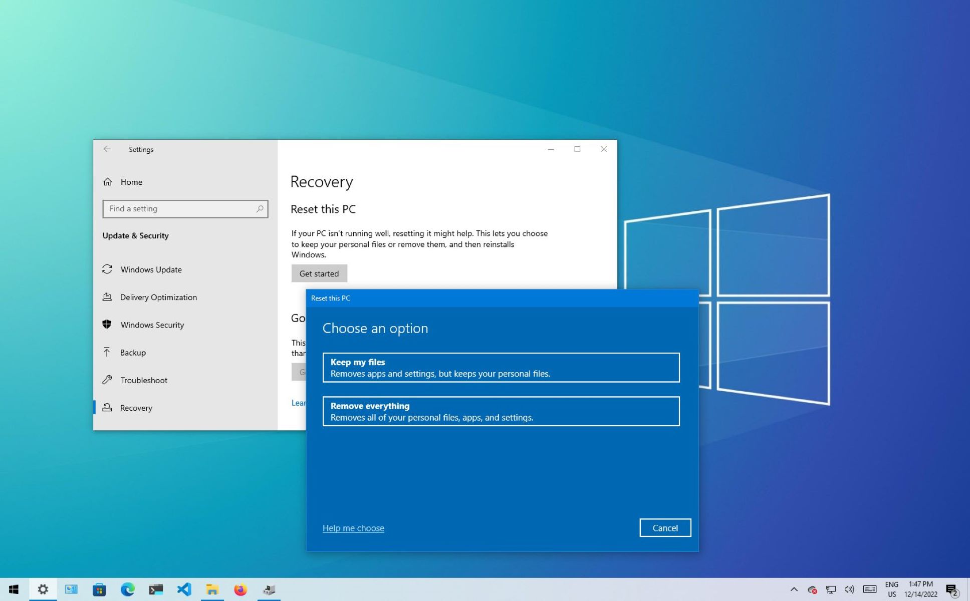 windows 10 reset factory settings