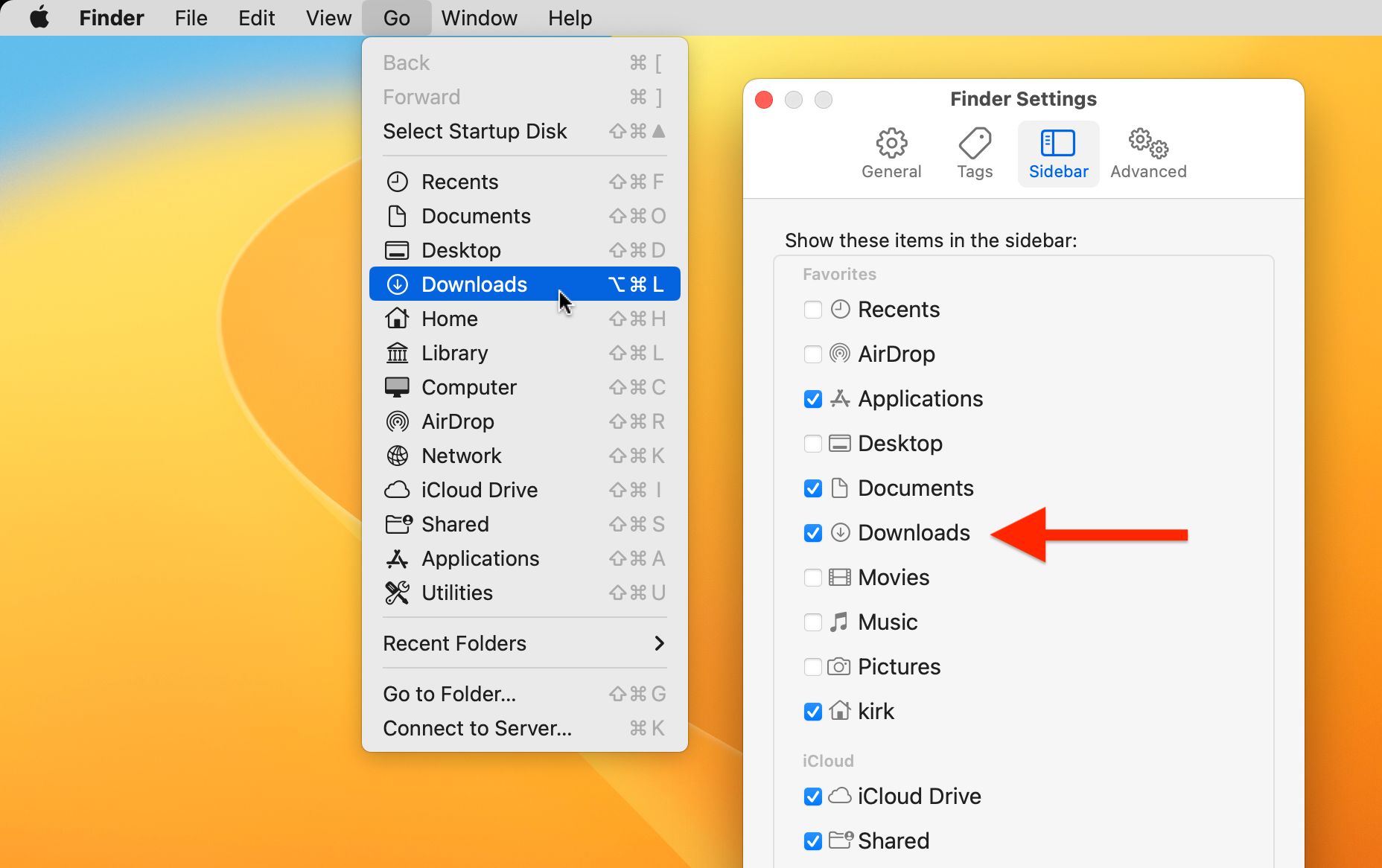 how to get back download folder on mac