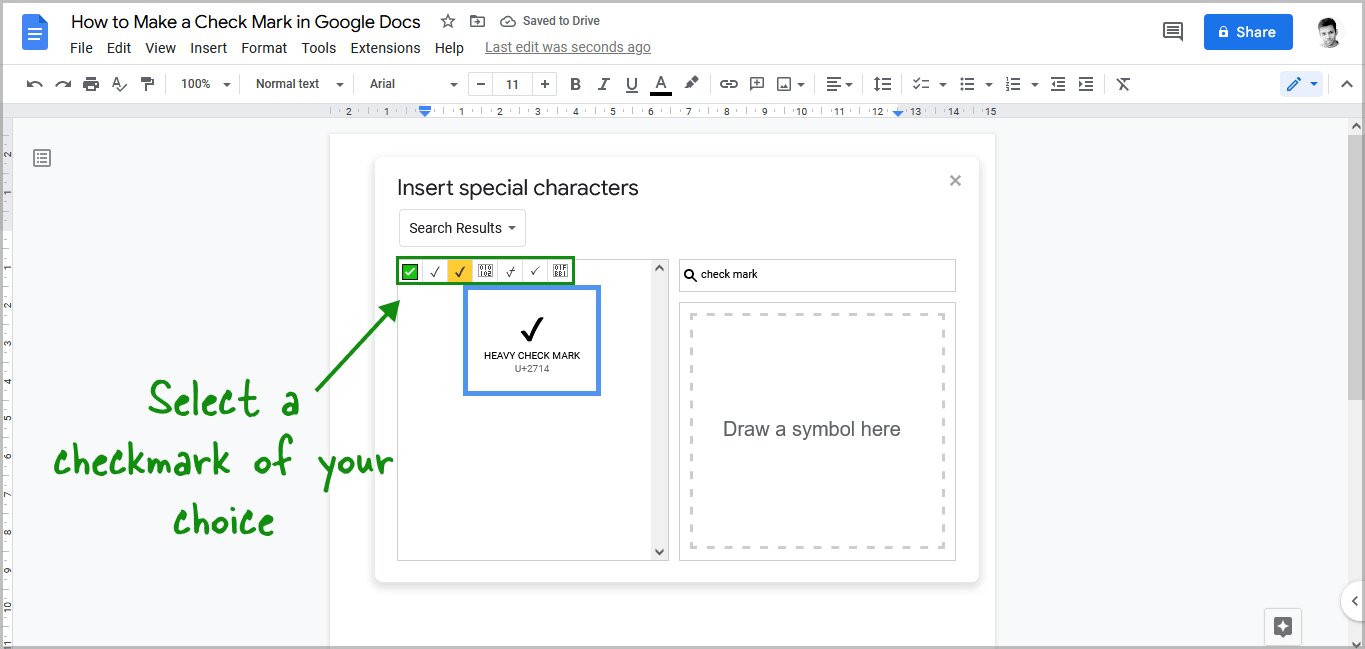 How to Insert a Check Mark