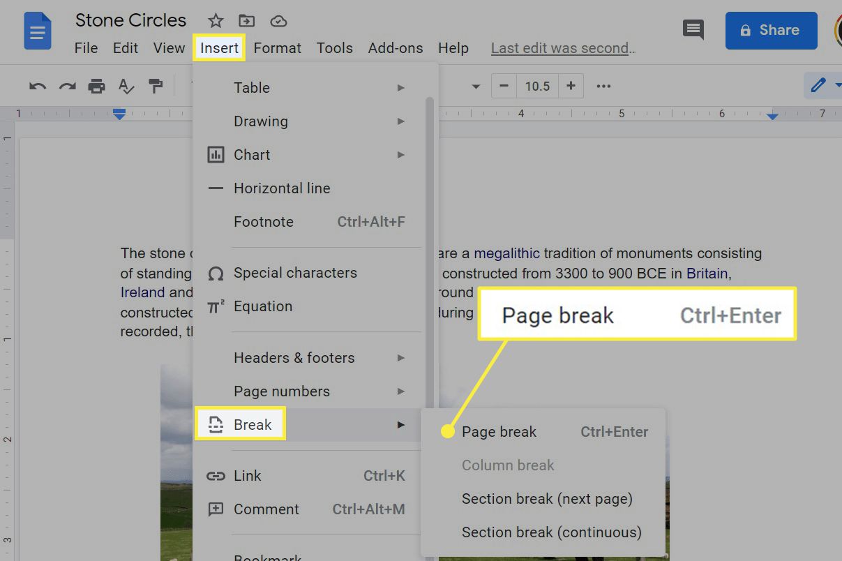 How To Insert Page Break In Google Sheets