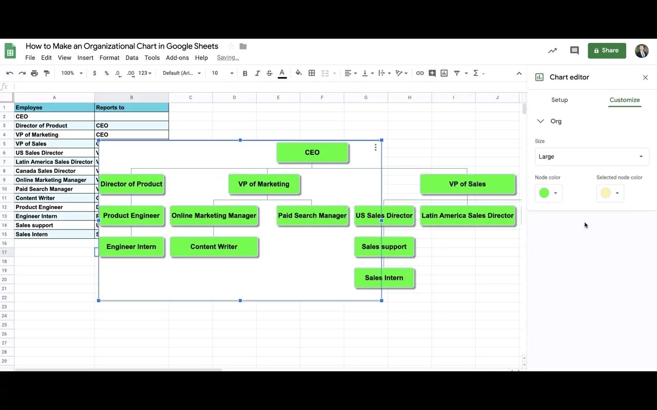 How To Build An Org Chart In Google Sheets