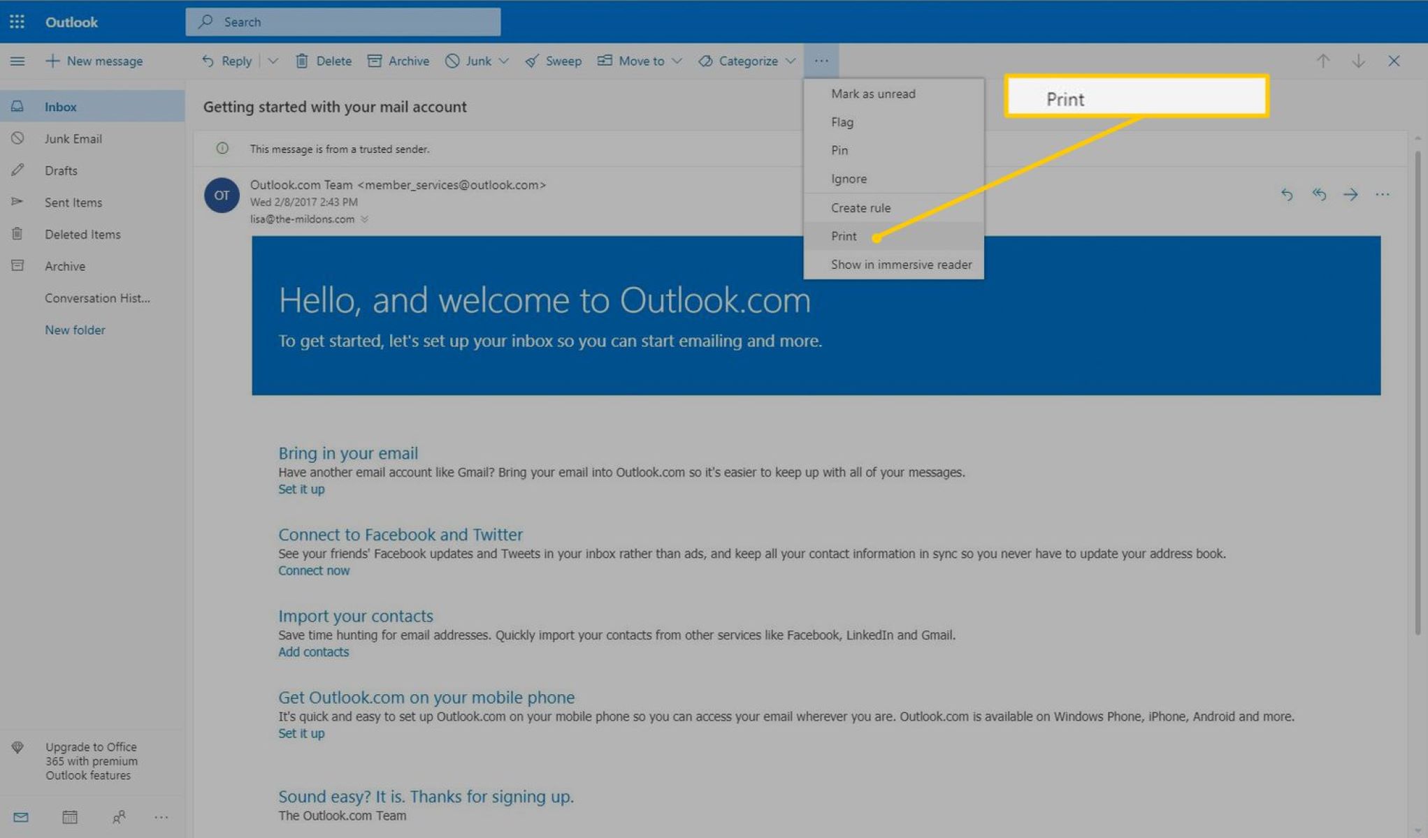 How To Print An Outlook Email