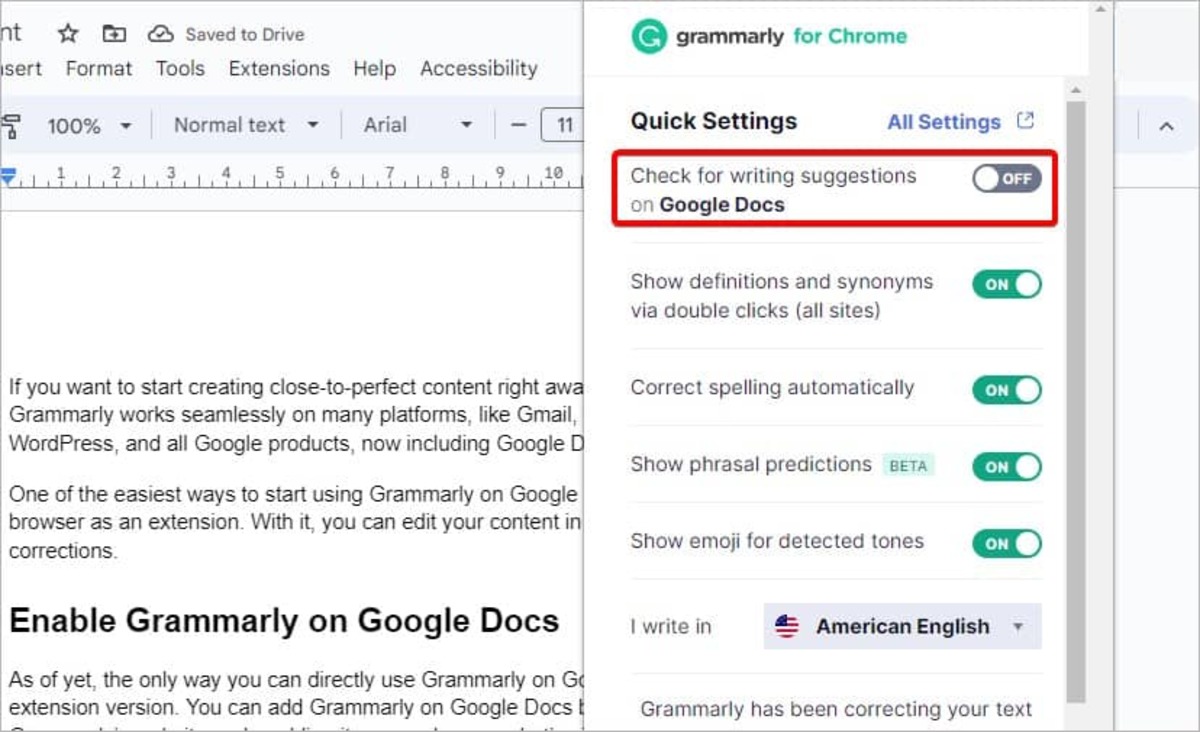 How To Turn Off Grammarly In Google Docs