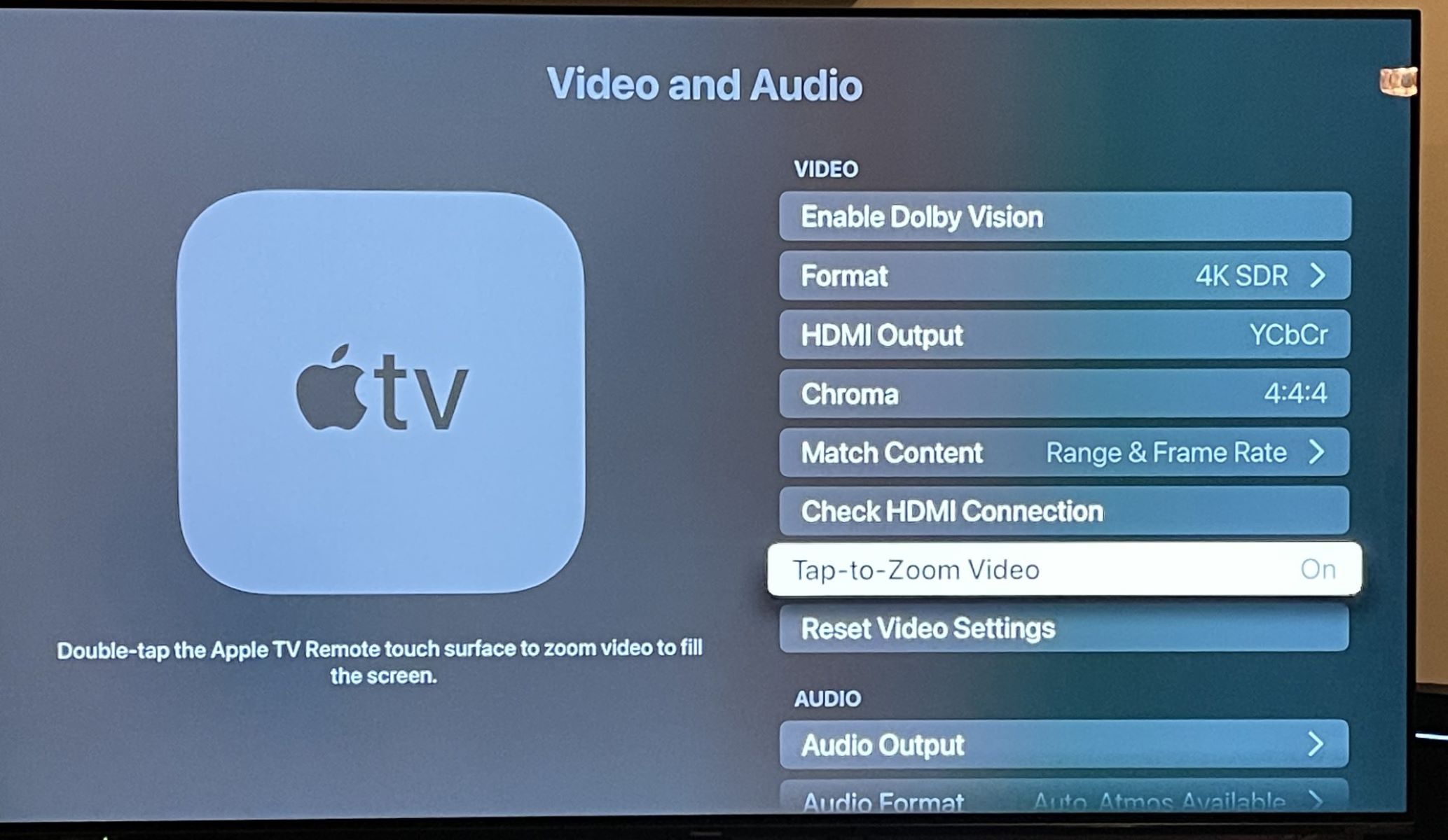 how to zoom out apple tv screen