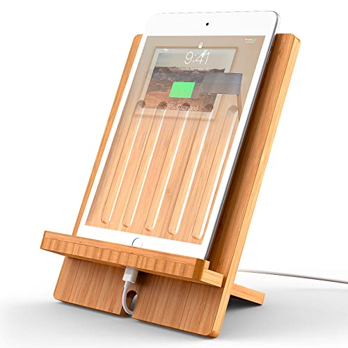 Adjustable Bamboo Tablet Stand with Dock