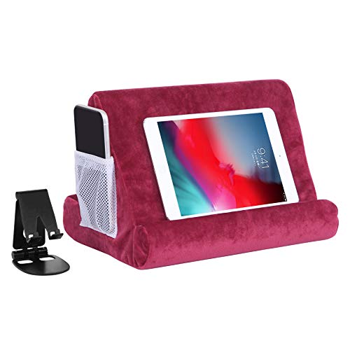 Multi-Angle Tablet Holder Cushion Stand with Net Pocket & Phone Stand