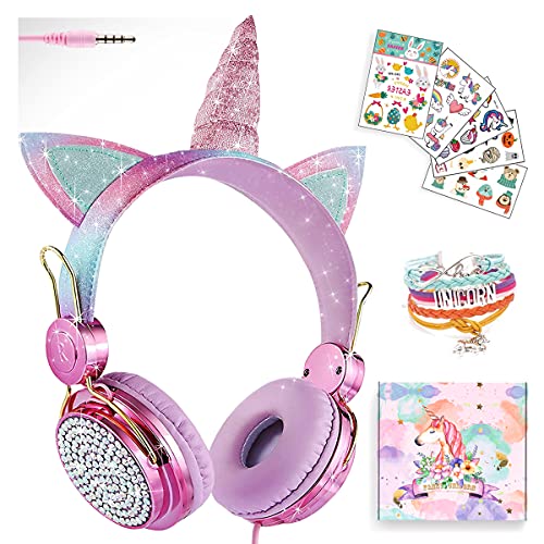 Cute Pink Unicorn Wired Headphones for Kids