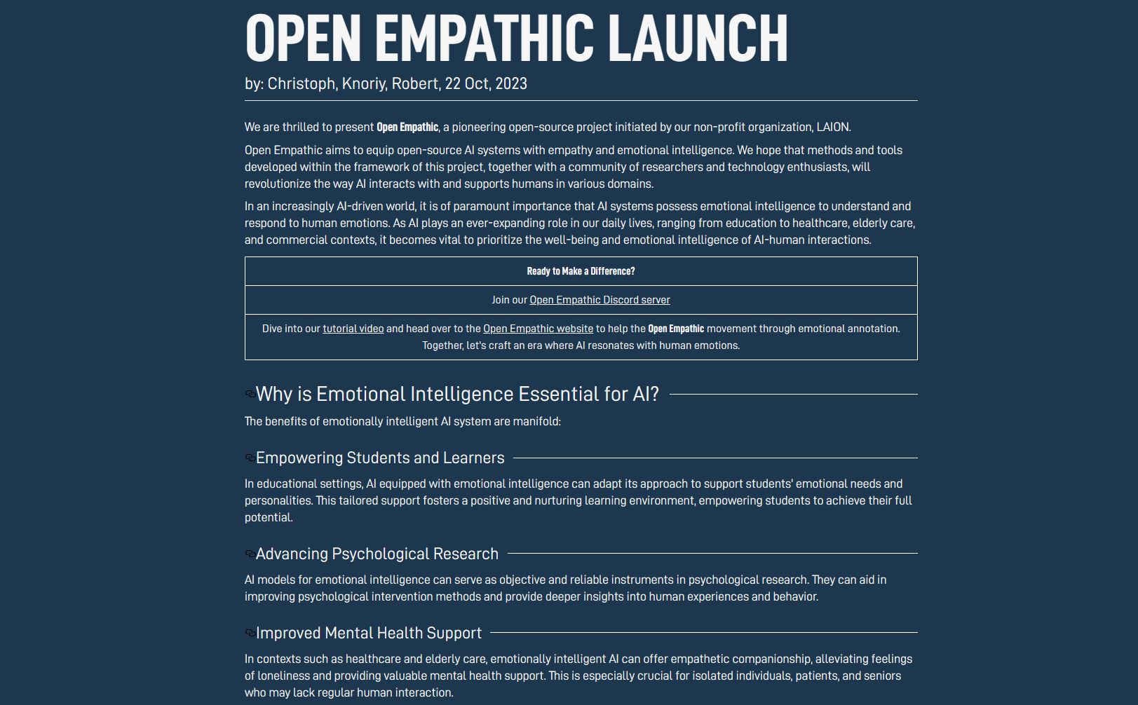 Open Empathic: Enabling Emotion-Detecting AI Through Open Source