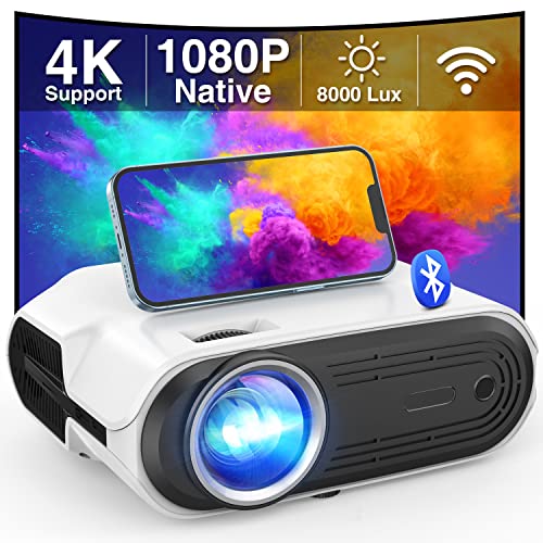 1080P WiFi BT Projector, 8000Lux Full HD 4K Support, 200'' Display