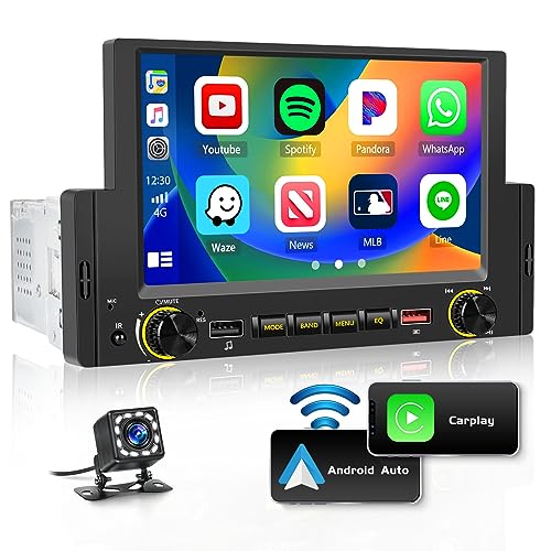 2023 Android Single Din Car Stereo Wireless Apple Carplay 6.2 inch Touchscreen Android Auto Radio in-Dash GPS Navigation Support WiFi BT SWC DVR Backup Camera