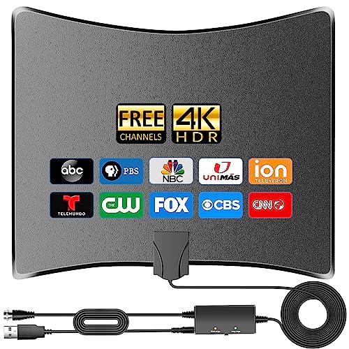 2023 Upgraded TV Antenna for Smart tv-480 Miles Range Digital Indoor Antenna- Powerful Amplifier Support 8K 4K 1080p All TV's VHF UHF Outdoor Signal Booster 360°Signal Reception- 18ft Coax HDTV Cable
