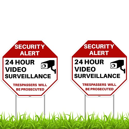 24 Hour Video Surveillance Sign with Stakes