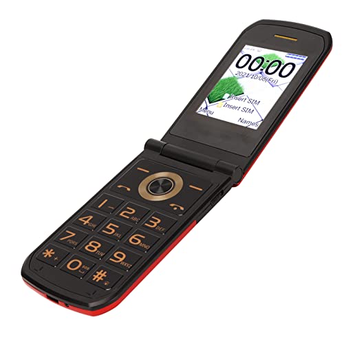 2G Unlocked Flip Phones for Seniors, Mini Clamshell Mobile Phone, Android Rugged Flip Phone Portable Pocket Senior Phone For 2.4 Inch HD Screen, Big Button,Loud Sound, 4800mAh, Dual SIM,Radio(Red)