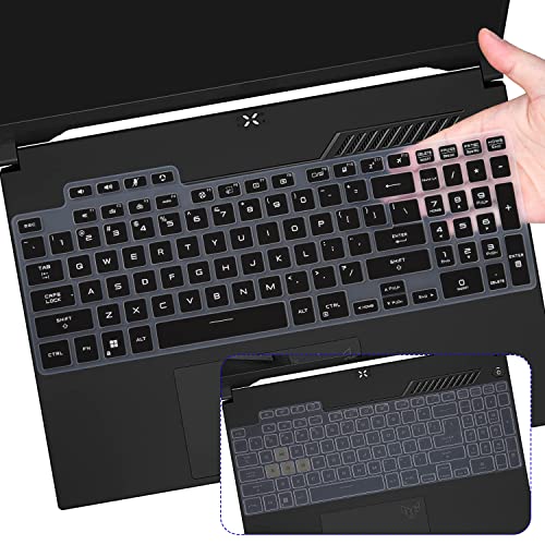 2PCS Keyboard Cover for 2023 2022 ASUS TUF Gaming F15 FX507 FX507VU / F17 FX707, TUF Dash 15 F15 FX517ZM,TUF Gaming A16 FA617NS 16", TUF Gaming A15 FA507NU / A17 FA707RM Skin Protector, Black +Clear
