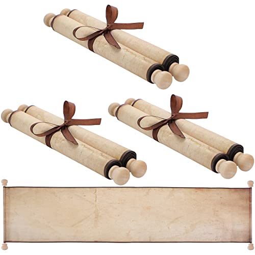 3 Pcs Vintage Blank Paper Scroll 7.28 x 30-32 Inches on Wood Rods Long Aged Scroll Paper Quick Drop Blank Scroll for Writing Drawing, Handwritten Calligraphy