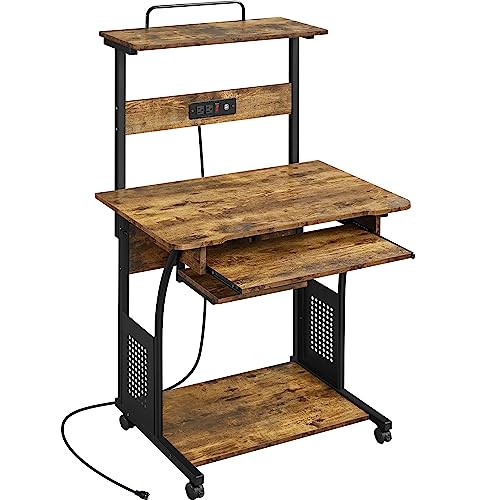 3 Tiers Rolling Computer Desk with Power Outlet
