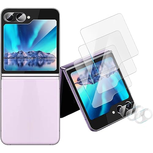 [3+3 Pack] for Samsung Galaxy Z Flip 5 Screen Protector External+Z Flip 5 Camara Lens Protector, HD Clear Anti-scratch Tempered Glass Camera Cover & Glass Screen Protector for Samsung Z Flip 5 5G 2023