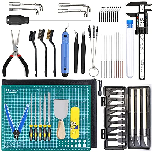 3DZWMAN 55PCS FDM 3D Printer Tool Kit Cleaning Nozzle Tool, Grinding Tools,Calipers,3D Model Repair and Cleaning Brush