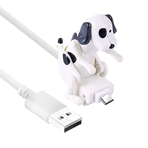 4 ft Funny Humping Stray Dog Charger Cable, Smartphone USB Android/Type-C Cable Charging, Mini Humping Cute Spot Dog Toy Relieve Pressure, for Various Models Phones (White, Type-C)