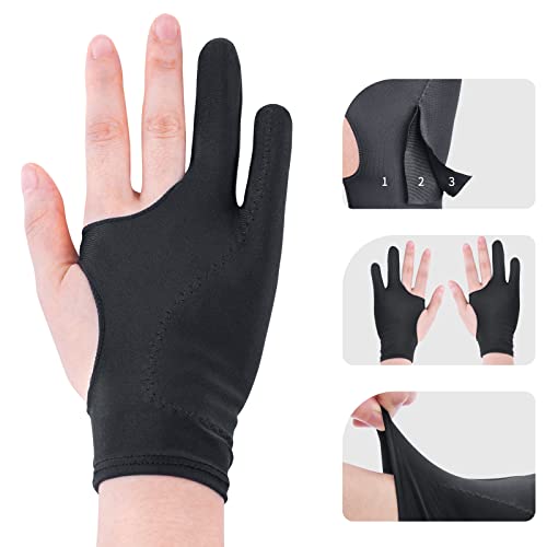 Jecery 2 Pieces Skeleton Artist Glove for Drawing Tablet Glove for Graphics  with 2 Finger Digital Tablet Drawing Glove Palm Rejection Glove for Pad