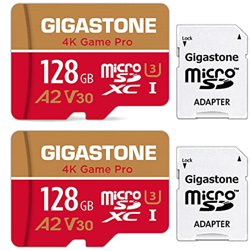 [5-Yrs Free Data Recovery] Gigastone 128GB 2-Pack Micro SD Card, 4K Game Pro, MicroSDXC Memory Card for Nintendo-Switch, GoPro, Action Camera, DJI, UHD Video, R/W up to 100/50MB/s, UHS-I U3 A2 V30 C10