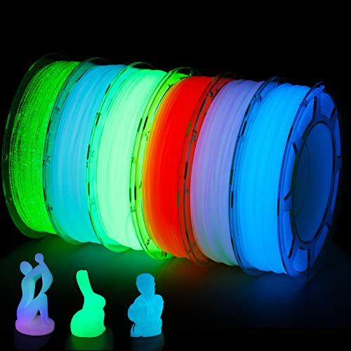 6 Pack Glow in The Dark 3D Printer Filament PLA Filament Bundle