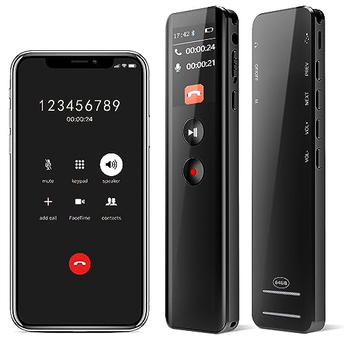 64GB Digital Voice Recorder with Bluetooth and Playback