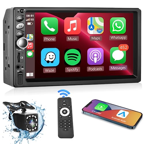Podofo Double 2 Din 6.2'' Car Stereo Radio with Apple Carplay Android Auto  HD Touch Screen Car MP5 Player Bluetooth Mirror Link USB,with Rearview  Camera 