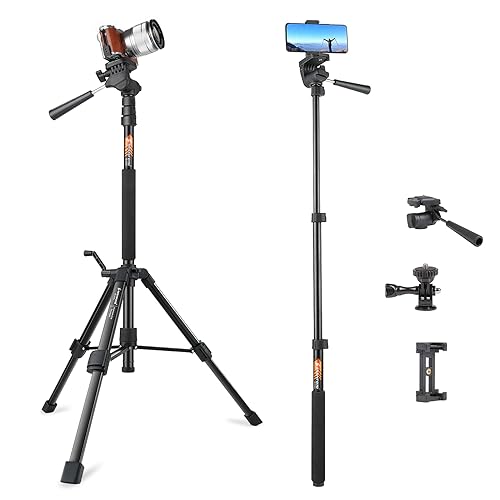 70-Inch Camera/Phone Tripod Monopod Aluminum Lightweight Compact for Travel Pan Head QR Plate for DSLR Vlogging Camera with Phone Mount and Carrying Bag by Besnfoto