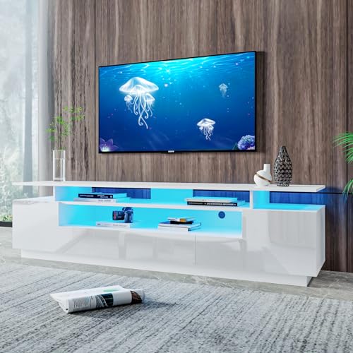 80 Inch LED TV Stand with Storage Cabinet, White