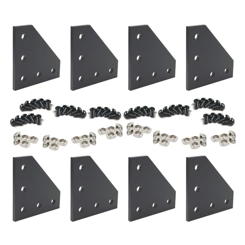 8Sets 2020 Extrusion Aluminum Profiles 20mm Anodic Oxidation L Shape Corner Bracket Plate with Screws and Nuts for 2020 Series Aluminum Profile 3D Printer Frame