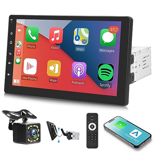 9-Inch Single Din Apple Carplay Car Stereo with Mirror Link and Backup Camera