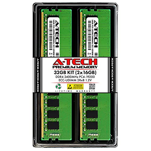 A-Tech 32GB Kit (2x16GB) Memory RAM for HP Z240 Workstation - DDR4 2400MHz PC4-19200 ECC Unbuffered UDIMM 2Rx8 1.2V - Server
