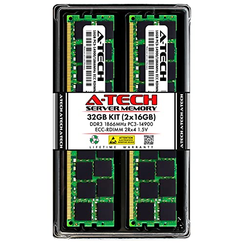 A-Tech 32GB Kit (2x16GB) Memory RAM for HP Z800 Workstation - DDR3 1866MHz PC3-14900 ECC Registered RDIMM 2Rx4 1.5V - Server
