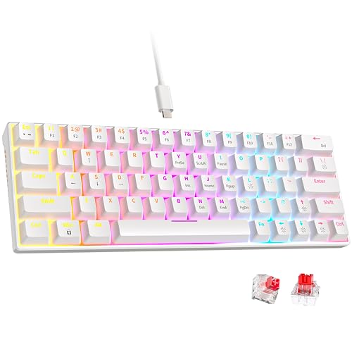 abucow 60% Mechanical Keyboard Wired Hot Swappable Gaming Keyboard 63 keycaps for PC/Mac (White&63)