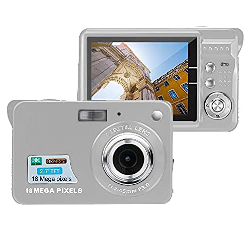Acuvar 18MP Megapixel Digital Camera with 2.7" LCD Screen, Rechargeable Battery, HD Photo and Video for Indoor, Outdoor Photography for Adults, Kids (Silver)