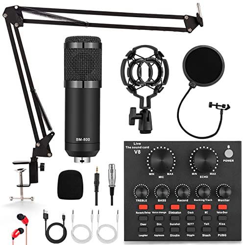 ALPOWL Podcast Equipment Bundle, Audio Interface with All in One Live Sound Card and Condenser Microphone, Perfect for Recording, Broadcasting, Live Streaming (Black)