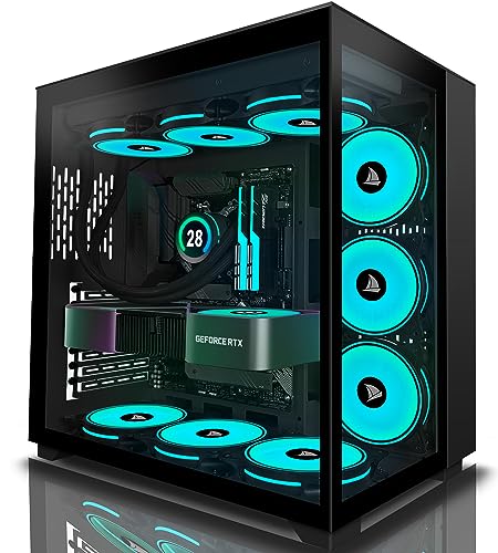 AMANSON PC Case Pre-Install 9 ARGB Fans,ATX Mid Tower Gaming Case with Double Tempered Glass Full View Computer Cases Black (H06)