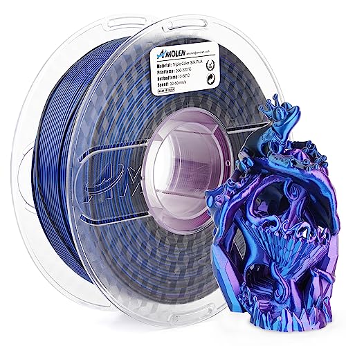AMOLEN 3D Printer Filament Tri-Color Silk PLA Filament 1.75mm,Black Blue Purple 3D Printing Coextrusion Filament,1kg/2.2lbs
