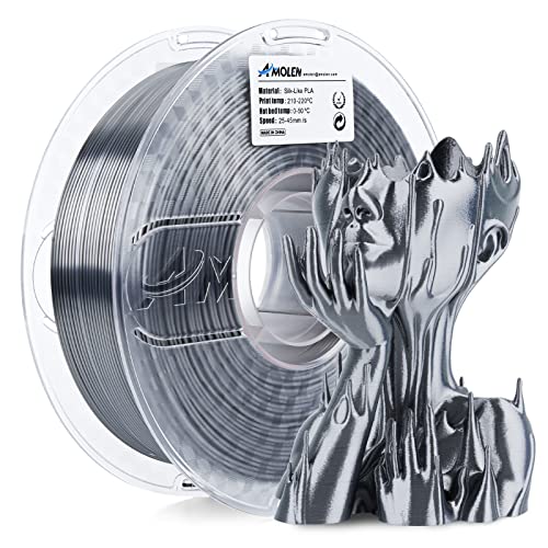 AMOLEN Silk PLA Filament 1.75mm 3D Printer filaments, Shiny Silver Grey Filament for 3D Printing, 1kg(2.2lbs) Spool, Compatible with Most FDM Printer(Silk Silver Grey)