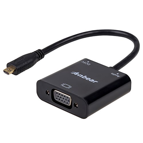 Anbear Micro HDMI to VGA(Male to Female) Video Converter Adapter Gold Plated 1080p with 3.5mm Audio