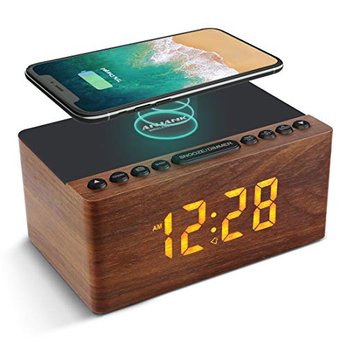 ANJANK Wooden Digital Alarm Clock FM Radio