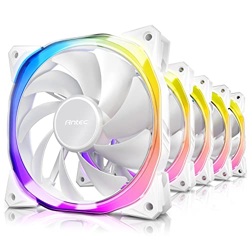 Antec RGB Fans, PC Fans, 5V-3PIN Addressable RGB Fans, 120mm Fan with Controller, Motherboard SYNC with 5V-3PIN, Fusion Series White 5 Packs