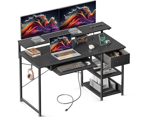 AODK Computer Work Desk with Power Outlets and Storage