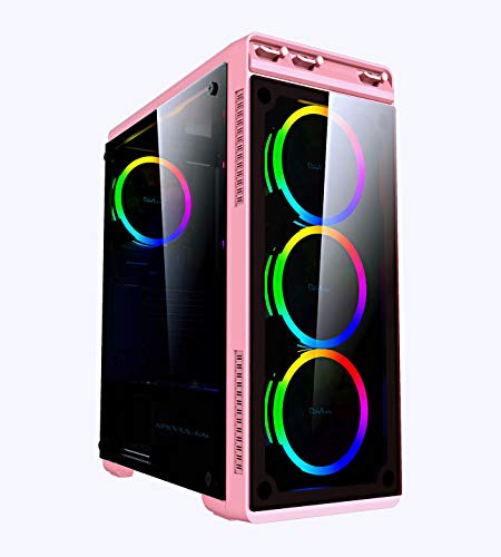 Apevia Aura-S-PK Gaming Case with Tempered Glass and RGB Fans