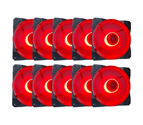 APEVIA CO1012L-RD Cosmos 120mm Red LED Ultra Silent Case Fan w/ 16 LEDs & Anti-Vibration Rubber Pads (10 Pk)