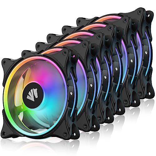 AsiaHorse FS-9002 Pro 120mm RGB Case Fan, 26 LED ARGB and Double LED Lingting Loops, 800-1800rpm Pwm Case Fan with Motherboard Sync/Analog Controller(6 Pack, Black)
