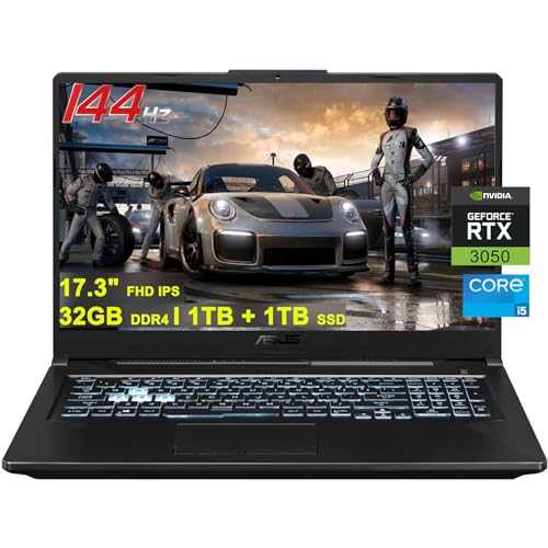 Asus TUF F17 Gaming Laptop | 17.3" FHD 144Hz | Intel 6-Core i5-11400H >i7-10870H | 32GB DDR4 1TB + 1TB SSD | GeForce RTX 3050 4GB Graphic | Backlit Thunderbolt4 Win11 Black + 32GB MicroSD Card
